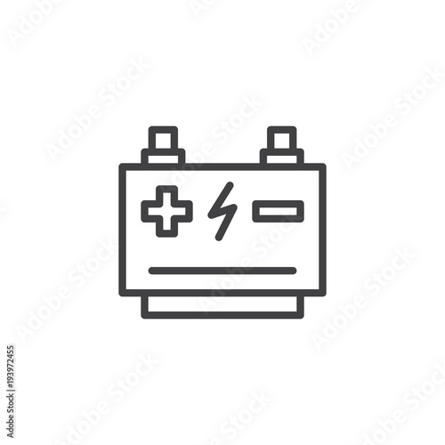 Car battery outline icon. linear style sign for mobile concept and web design. Accumulator rechargeable simple line vector icon. Symbol, logo illustration. Pixel perfect vector graphics