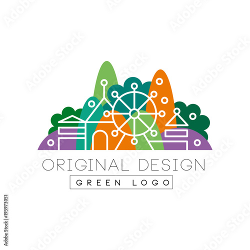 Green logo original design logo, colorful city landscape skyline, amusement park vector Illustration on a white background