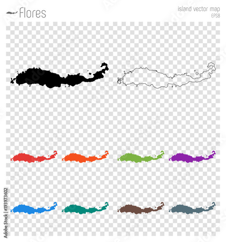 Flores high detailed map. Island silhouette icon. Isolated Flores black map outline. Vector illustration.