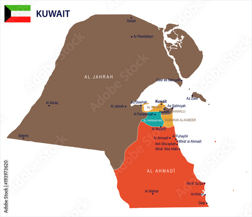 Kuwait - map and flag Detailed Vector Illustration