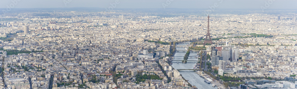 Aerial panoramic view of Paris city center and the Eiffel tower