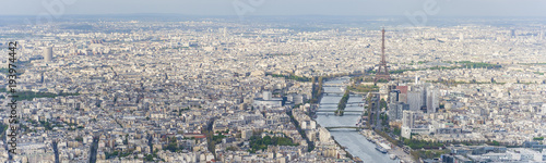Aerial panoramic view of Paris city center and the Eiffel tower