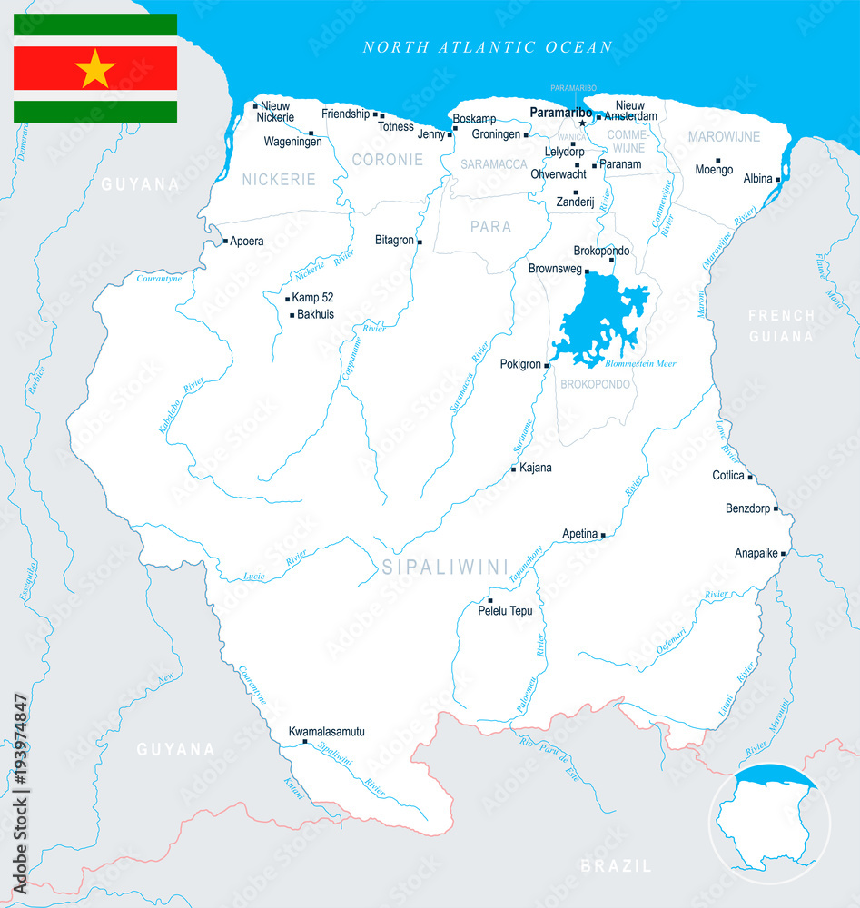 Obraz premium Suriname Map - Detailed Vector Illustration