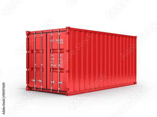 Red cargo shipping container without inscription on white background 3d photo