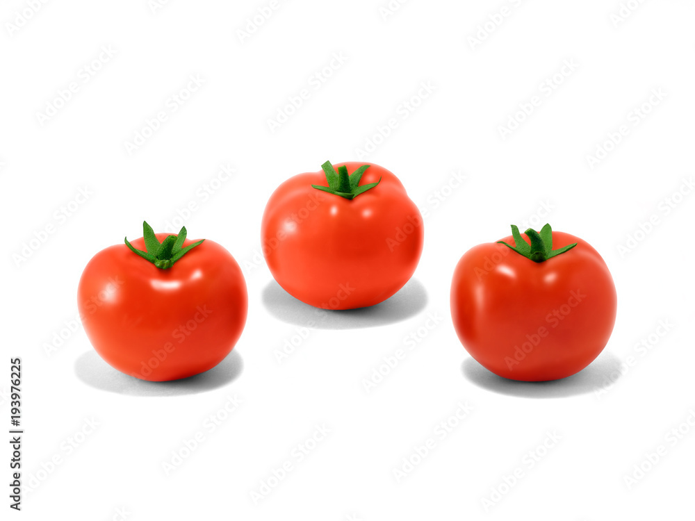 Fresh tomatoes isolated Three ripe tomatoes isolated on white background Photo for posters, banners, advertising Fresh tomatoes isolated Three ripe tomatoes isolated on white background Photo for posters, banners, advertising