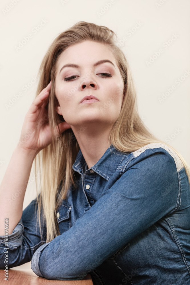 Woman being skeptical questioning something Woman being skeptical questioning something