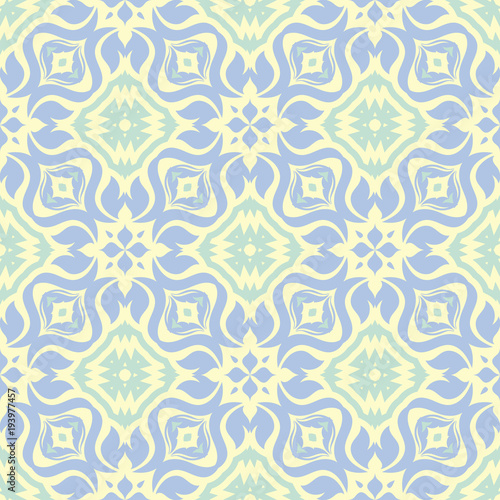 Floral seamless background. Blue and green flower pattern on beige backdrop