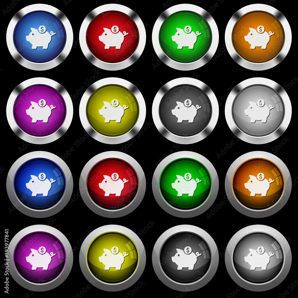 Dollar piggy bank white icons in round glossy buttons on black background Dollar piggy bank white icons in round glossy buttons on black background
