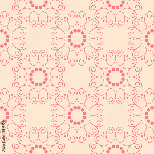 Red flowers on beige background. Ornamental seamless pattern