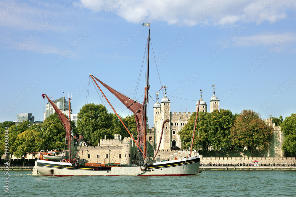 Traditional Barge sailing on the River Thames 