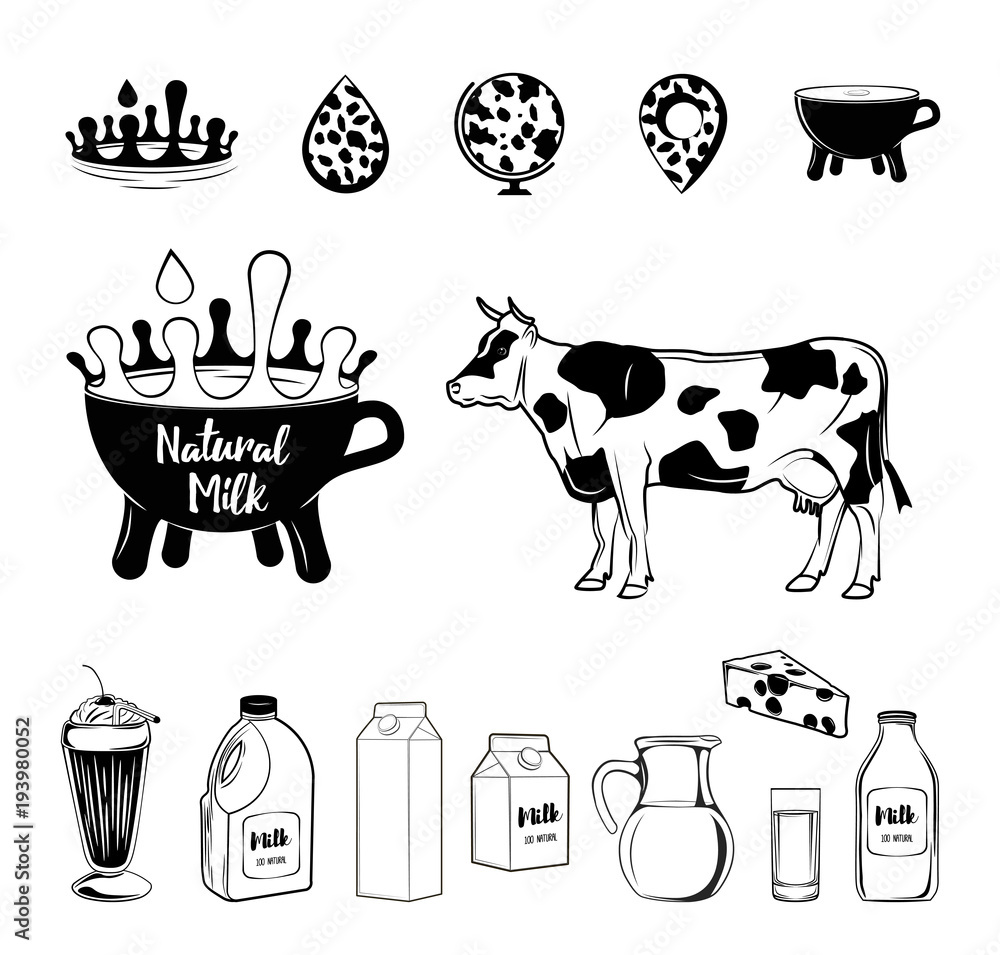 Fototapeta premium Cow and milk related vector icon set. Well-crafted sign in thin line style with editable stroke. Vector symbols isolated on a white