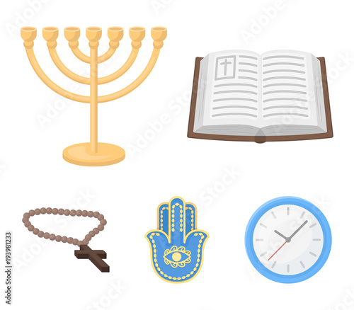 Bible, menorah, hamsa, orthodox cross.Religion set collection icons in cartoon style vector symbol stock illustration web. photo