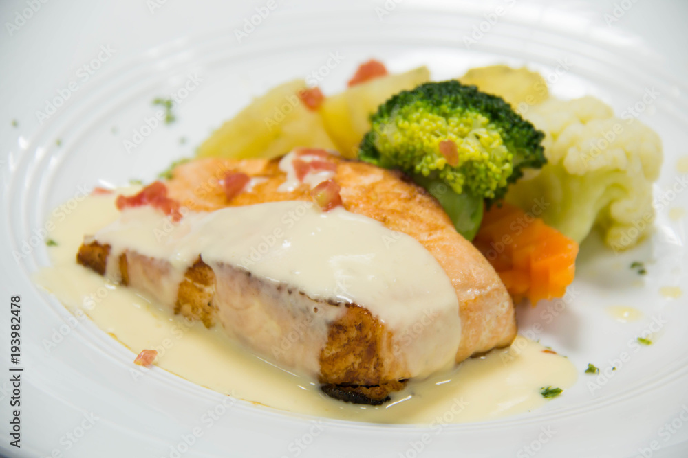 salmon steak with mixed vegetable salmon steak with mixed vegetable