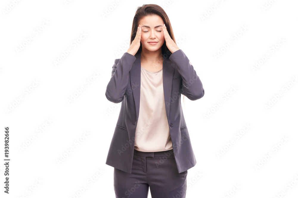 Portrait of emotional Asian businesswoman posing on white background Portrait of emotional Asian businesswoman posing on white background