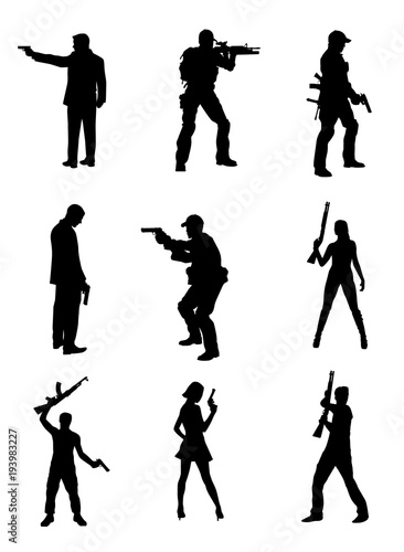 People With Firearms Silhouettes photo