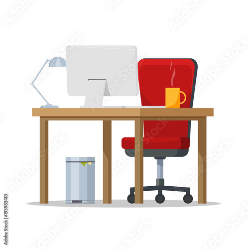 Workplace, an empty employee chair. Isolated objects on white background. Vector flat illustration. © marinadreams