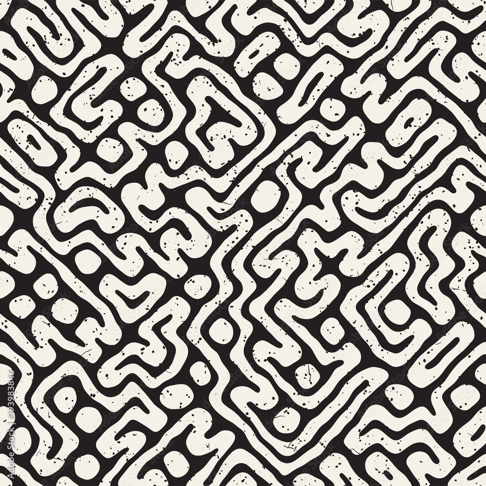Obraz premium Seamless pattern with maze lines. Monochrome abstract background. Vector hand drawn labyrinth.