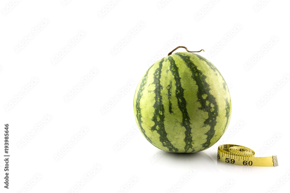 Diet concept Fresh green melon with measuring tape Diet concept Fresh green melon with measuring tape