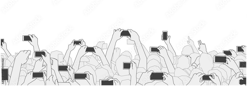 Obraz premium Illustration of concert audience cheering and recording with phones at live festival party performance