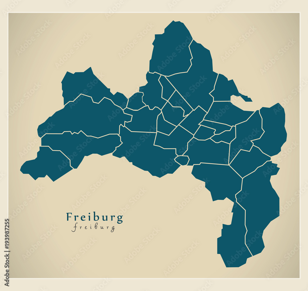 Modern City Map - Freiburg city of Germany with boroughs DE