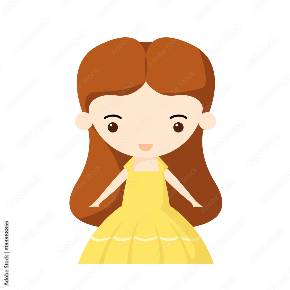Vector illustration of a girl character in yellow dress.