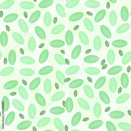 Background of green leaves. Gentle seamless pattern with leaves in green hues on a white background. Vector illustration.