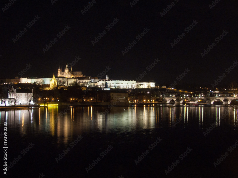 Prague Castle and the Charles bridge in the night
