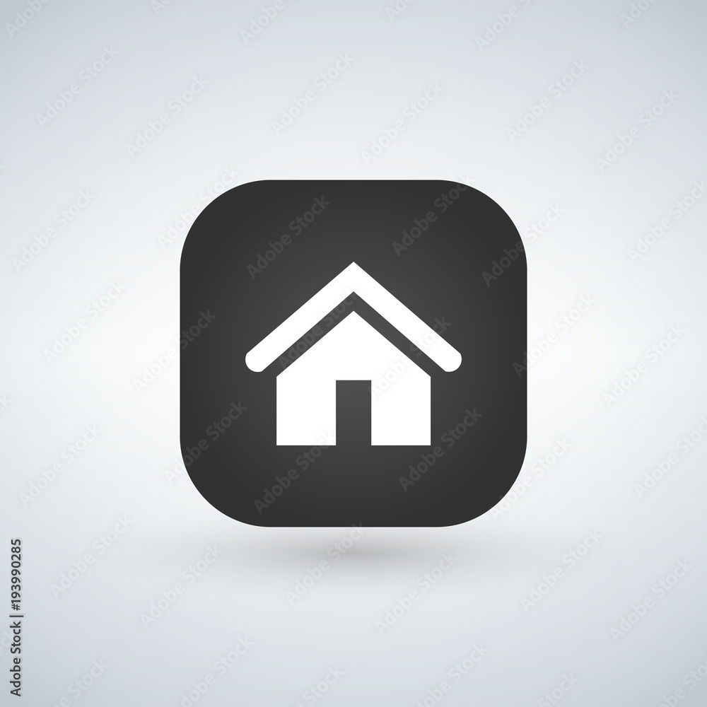 Application button home symbol sign. Black rounded square shape with black shadow on white background. Vector illustration. Application button home symbol sign. Black rounded square shape with black shadow on white background. Vector illustration.