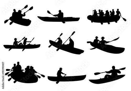 Obraz na płótnie Kayaking and Rafting Silhouettes