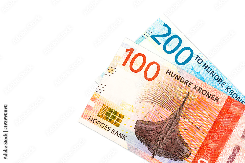 new 100 and 200 norwegian krone bank note obverse Stock Photo | Adobe Stock