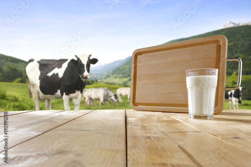 desk of free space and fresh milk 