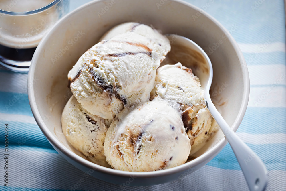 Tiramisu ice cream. Ice cream with coffee, chocolate, sponge cake pieces Tiramisu ice cream. Ice cream with coffee, chocolate, sponge cake pieces