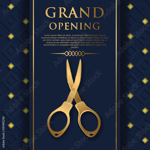 Grand opening vector background. Scissors cutting red ribbon design element for poster or banner for opening event