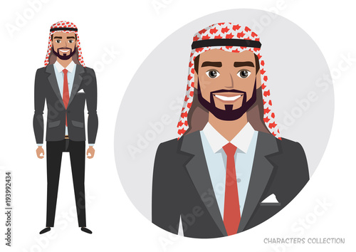 Arab businessman character is happy and smiling.