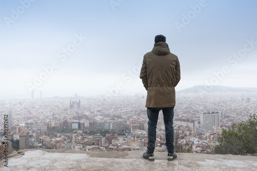 Photography Man with Barcelona view