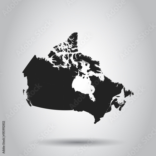 Canada map icon. Flat vector illustration. Canada sign symbol with shadow on white background.
