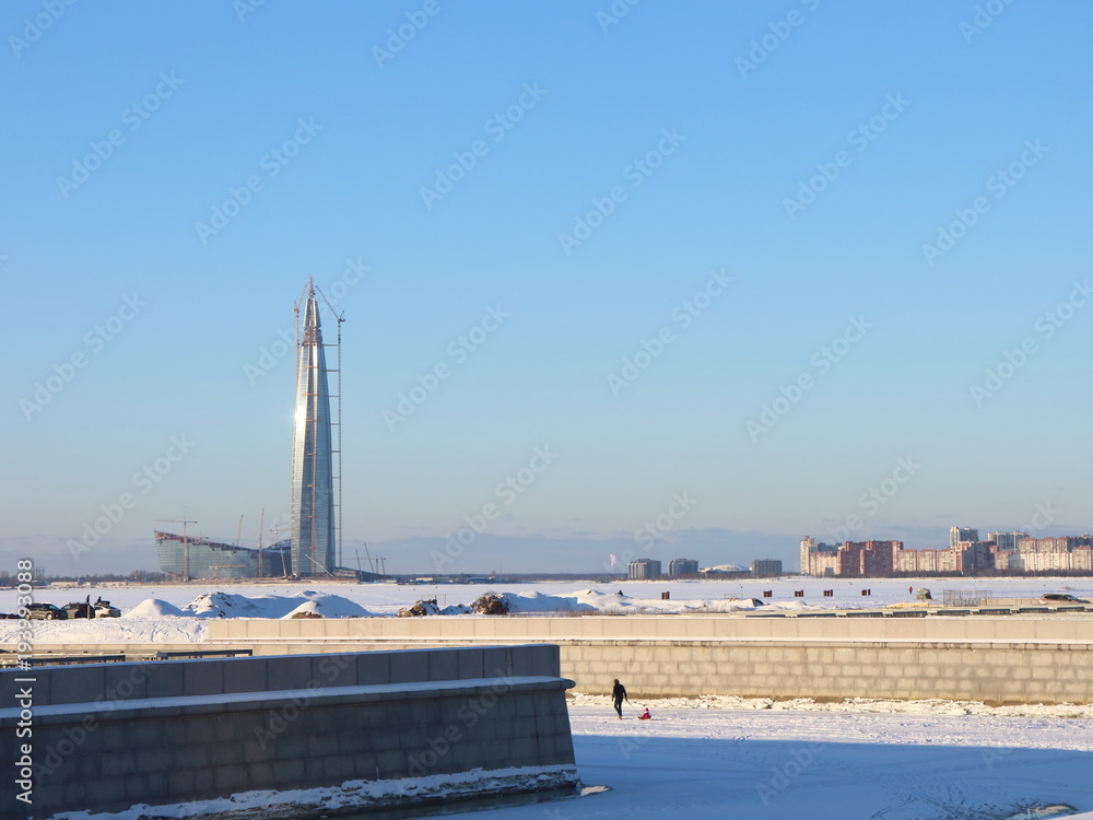 snow-covered coast on a winter day