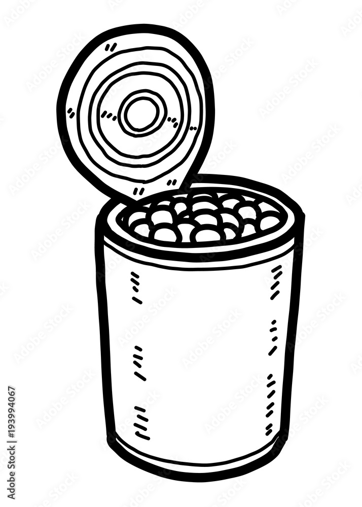 beans in tin can / cartoon vector and illustration, black and white