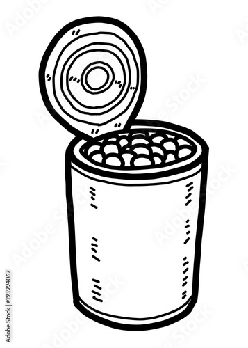 beans in tin can / cartoon vector and illustration, black and white, hand drawn, sketch style, isolated on white background.
