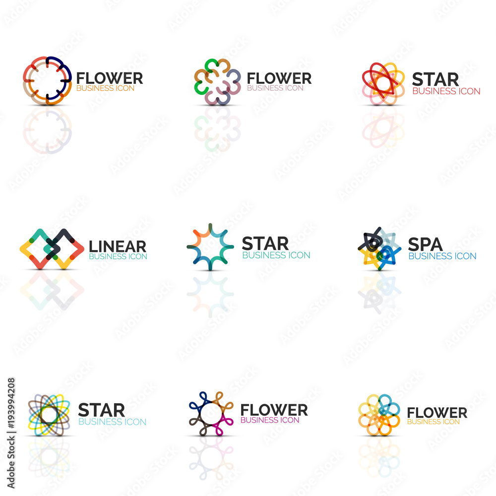Set of abstract flower or star minimalistic linear icons, thin line geometric flat symbols for business icon design, abstract buttons or emblems Set of abstract flower or star minimalistic linear icons, thin line geometric flat symbols for business icon design, abstract buttons or emblems