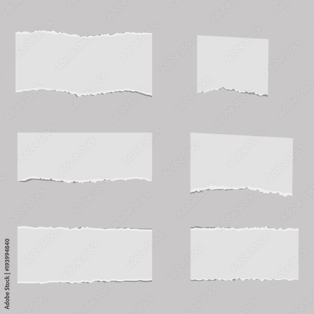 Blank ripped note paper with sticky tape. Vector.