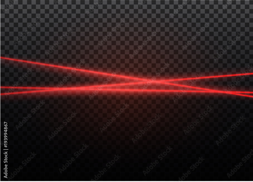 Abstract red laser beam. Transparent isolated on black background. Vector illustration.the lighting effect.floodlight directional. - obrazy, fototapety, plakaty 