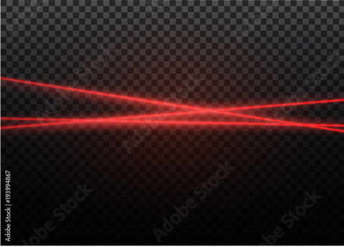 Abstract red laser beam. Transparent isolated on black background. Vector illustration.the lighting effect.floodlight directional. photo