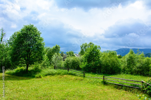 A wonderful landscape of the Ukrainian village in the Carpathian mountains