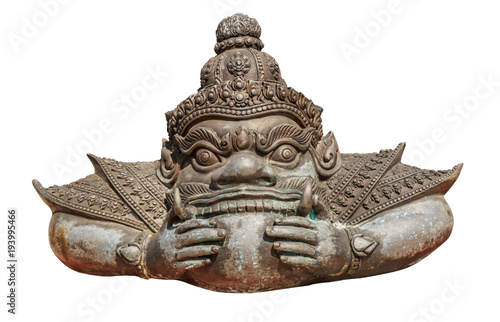  Rahu Statue is eating the moon, isolate on white background
