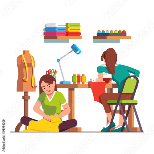 Woman dressmaker stitching, seamstress working