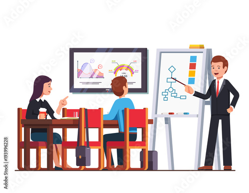 Business man teacher giving lecture to employees