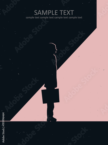 business man leaving dark building into the sunlight, career concept vector
