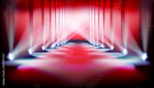 Runway show, the spotlights on the stage. Vector illustration.