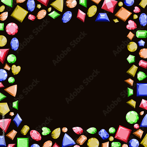 A frame from multi-colored precious stones of different shapes. Vector